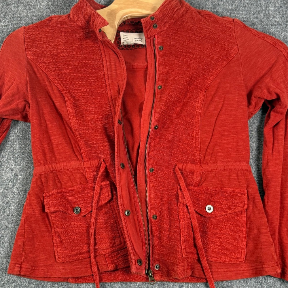 Anthropologie Jacket Utility Style Full Zip Snap Drawstring Waist Red S Retro‎
